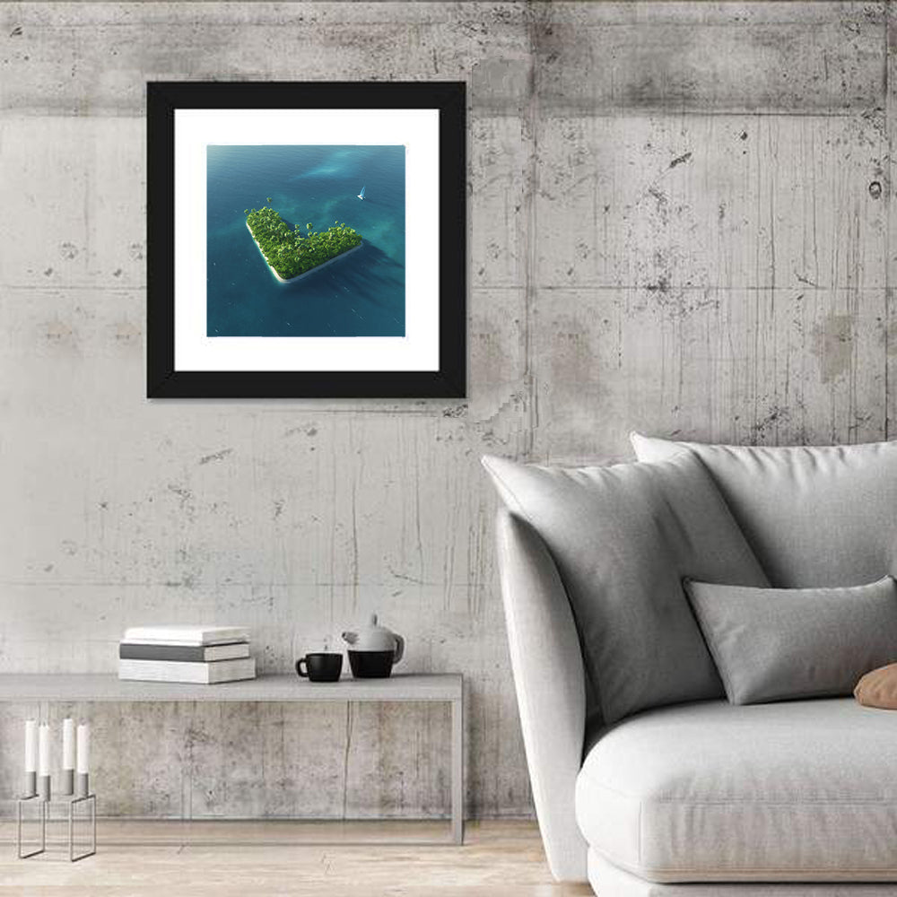 V-shaped Tropical Island with Distant Catamaran Wall Art