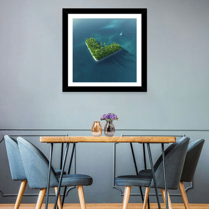 V-shaped Tropical Island with Distant Catamaran Wall Art