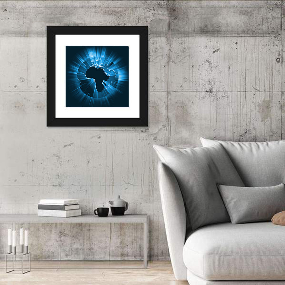 Glowing Africa Globe Wall Art in a room, square