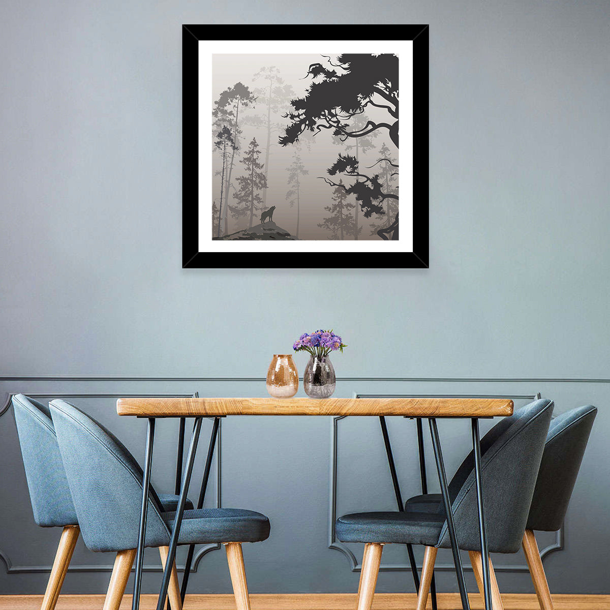 Howling Wolf in Misty Forest Wall Art