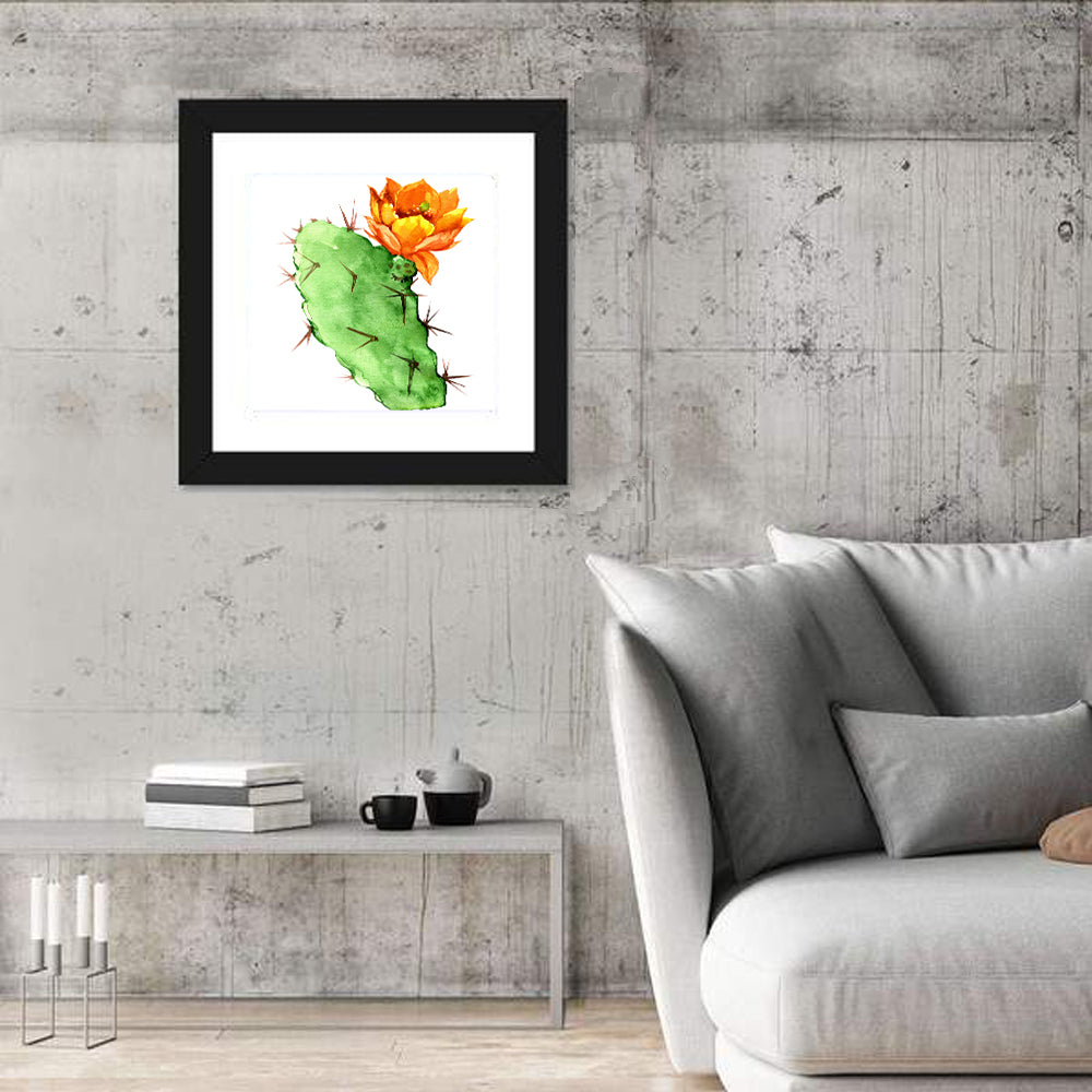 Opuntia Cactus Watercolor Wall Art in a room, square
