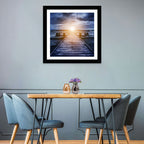 Sunlit Wooden Jetty at Dusk Wall Art