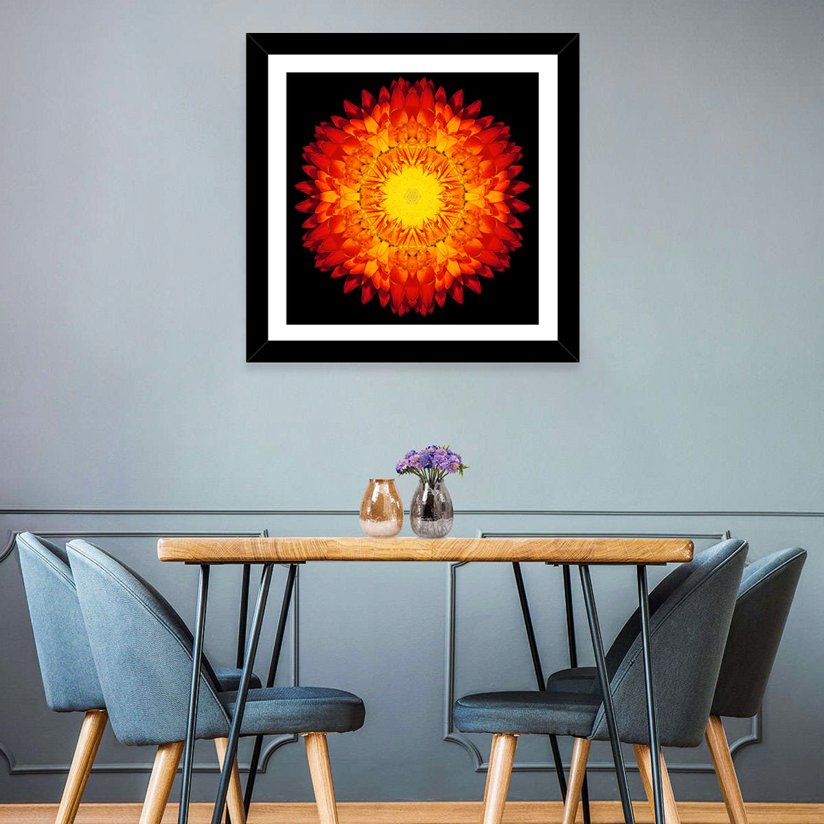 Radiant Red Kaleidoscopic Mandala Flower Wall Art