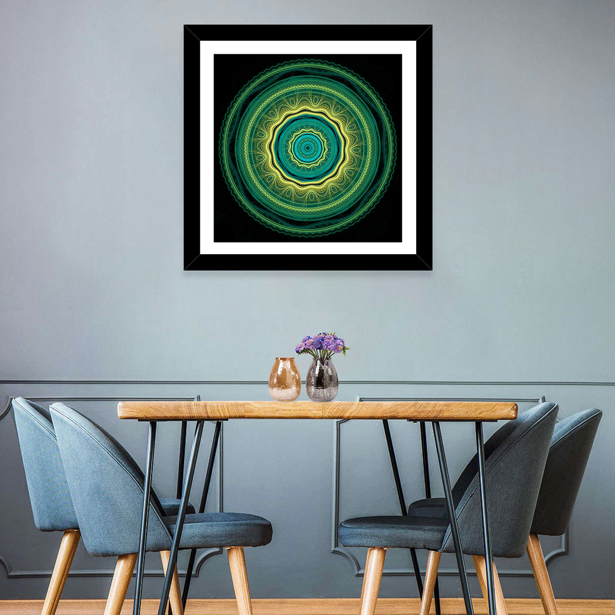 Hypnotic Teal Glow Mandala Wall Art
