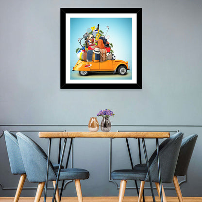 Orange Vintage Car Road Trip Getaway Wall Art
