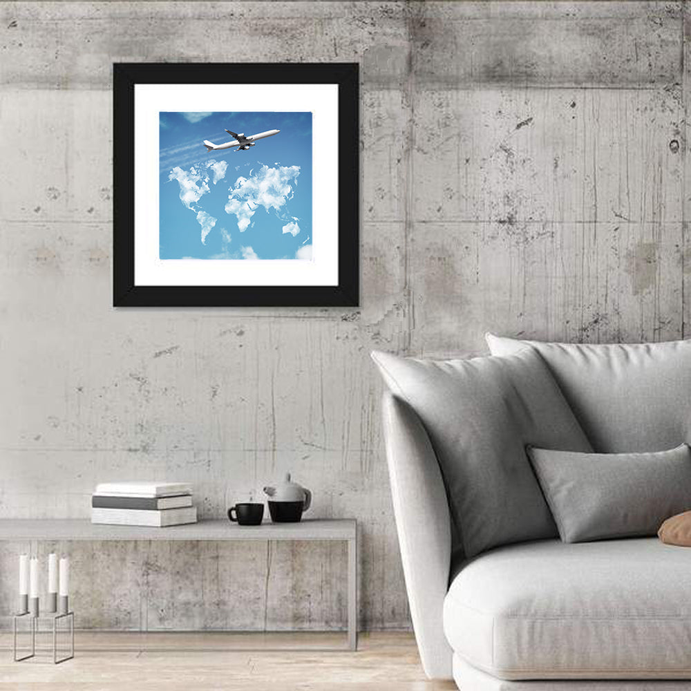 Jet Over Cloud World Map Wall Art