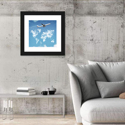 Jet Over Cloud World Map Wall Art