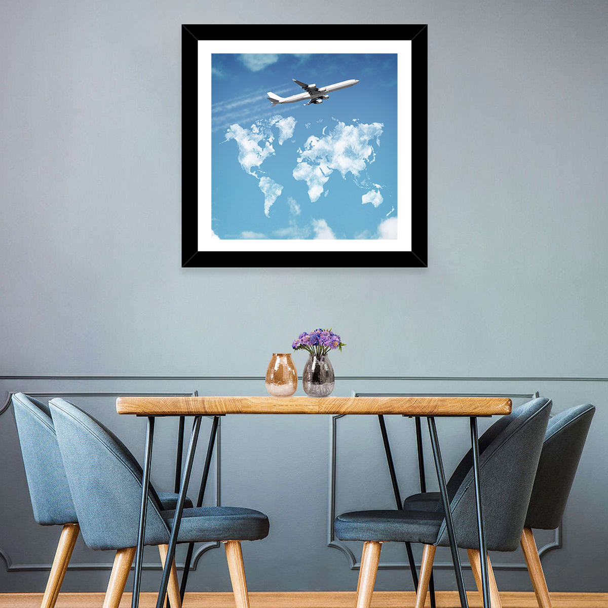 Jet Over Cloud World Map Wall Art