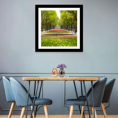 Tree-lined Tulip Garden Path Wall Art