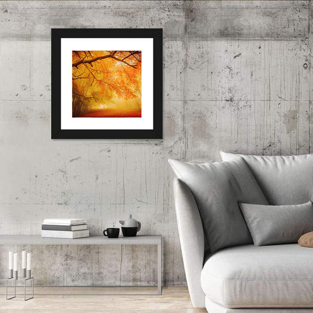 Autumn Forest Path with Lone Figure Wall Art