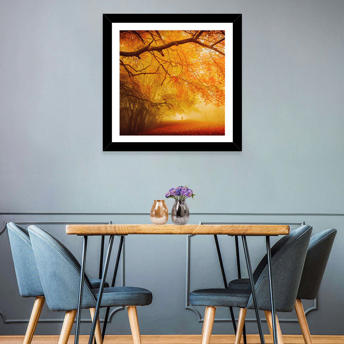 Autumn Forest Path with Lone Figure Wall Art