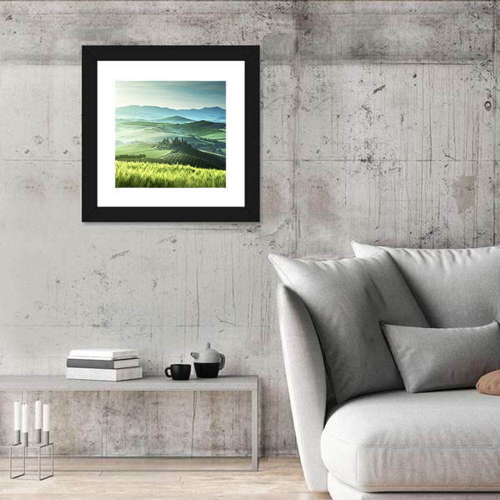 Misty Rolling Hills with Cypresses Wall Art