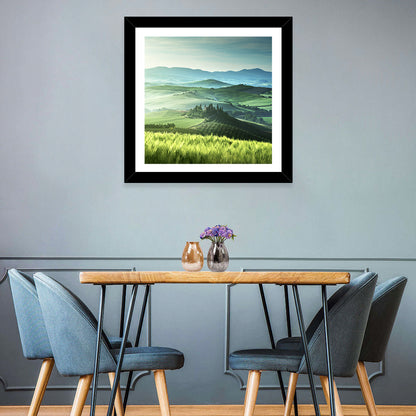Misty Rolling Hills with Cypresses Wall Art