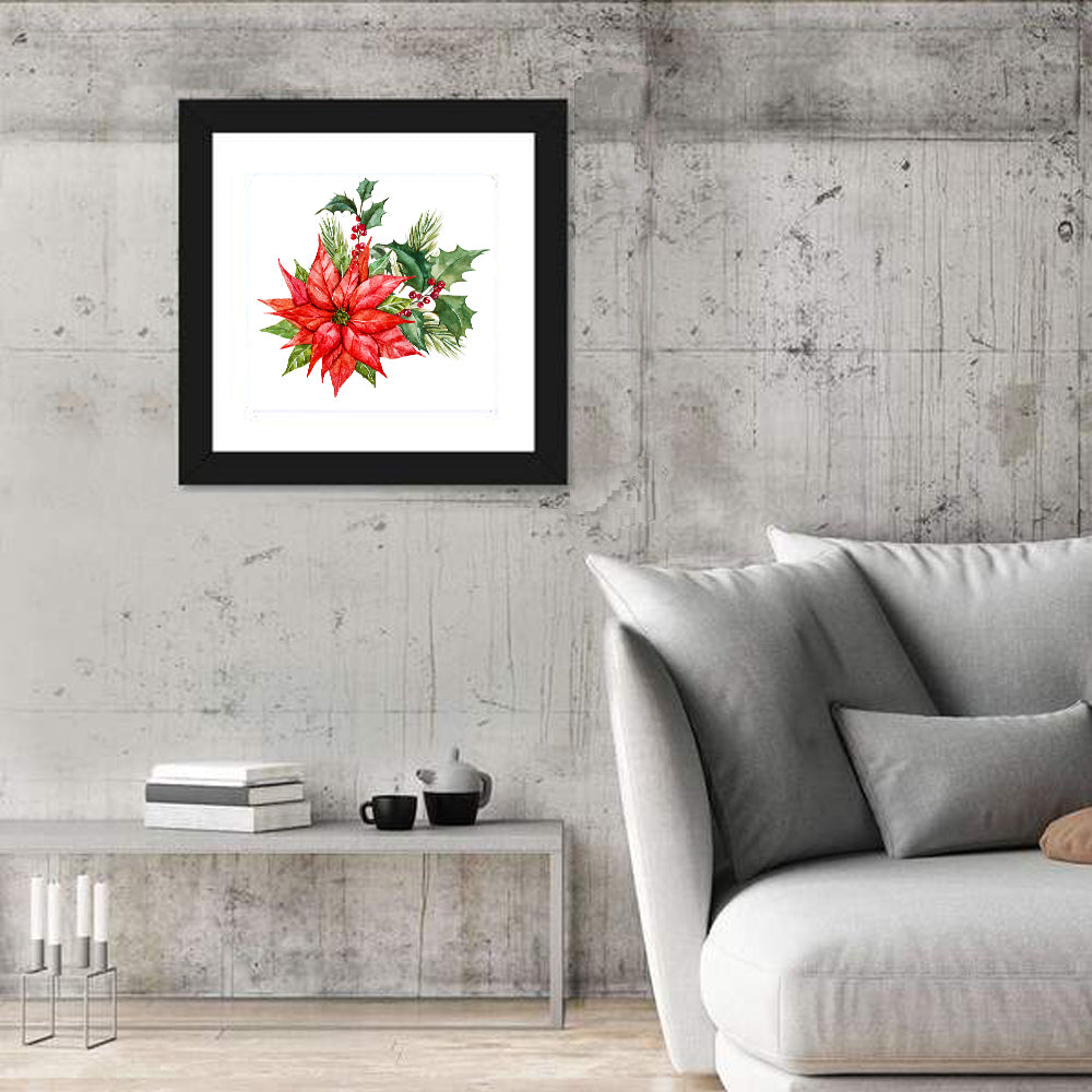Christmas Poinsettia Watercolor Wall Art