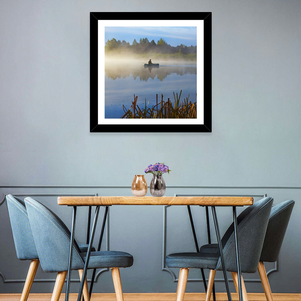 Misty Lake Fisherman Wall Art