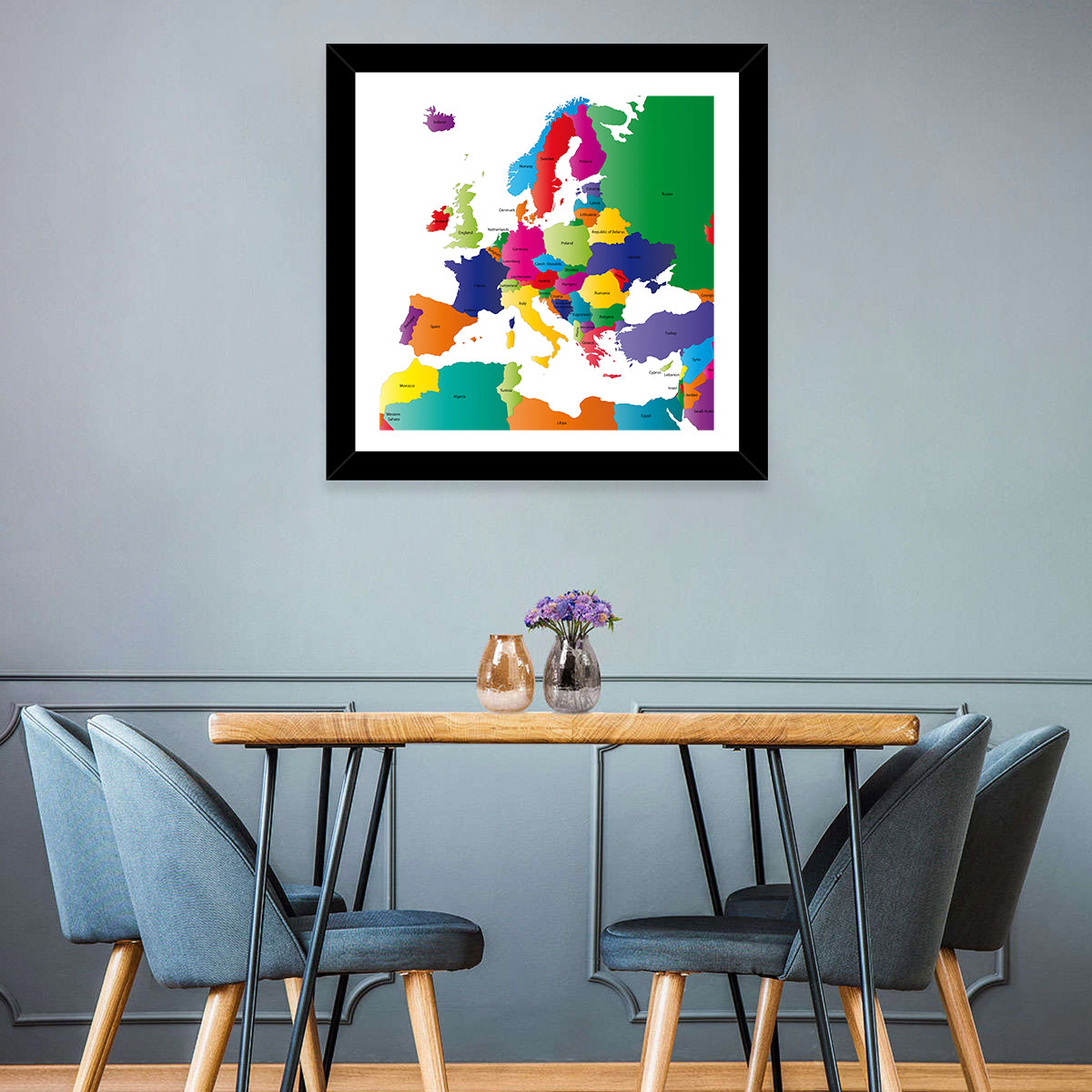 Modern Coloured Map of Europe Wall Art