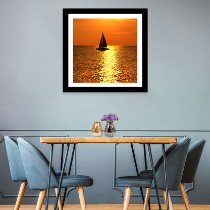 Sailboat Silhouette at Golden Sunset Wall Art