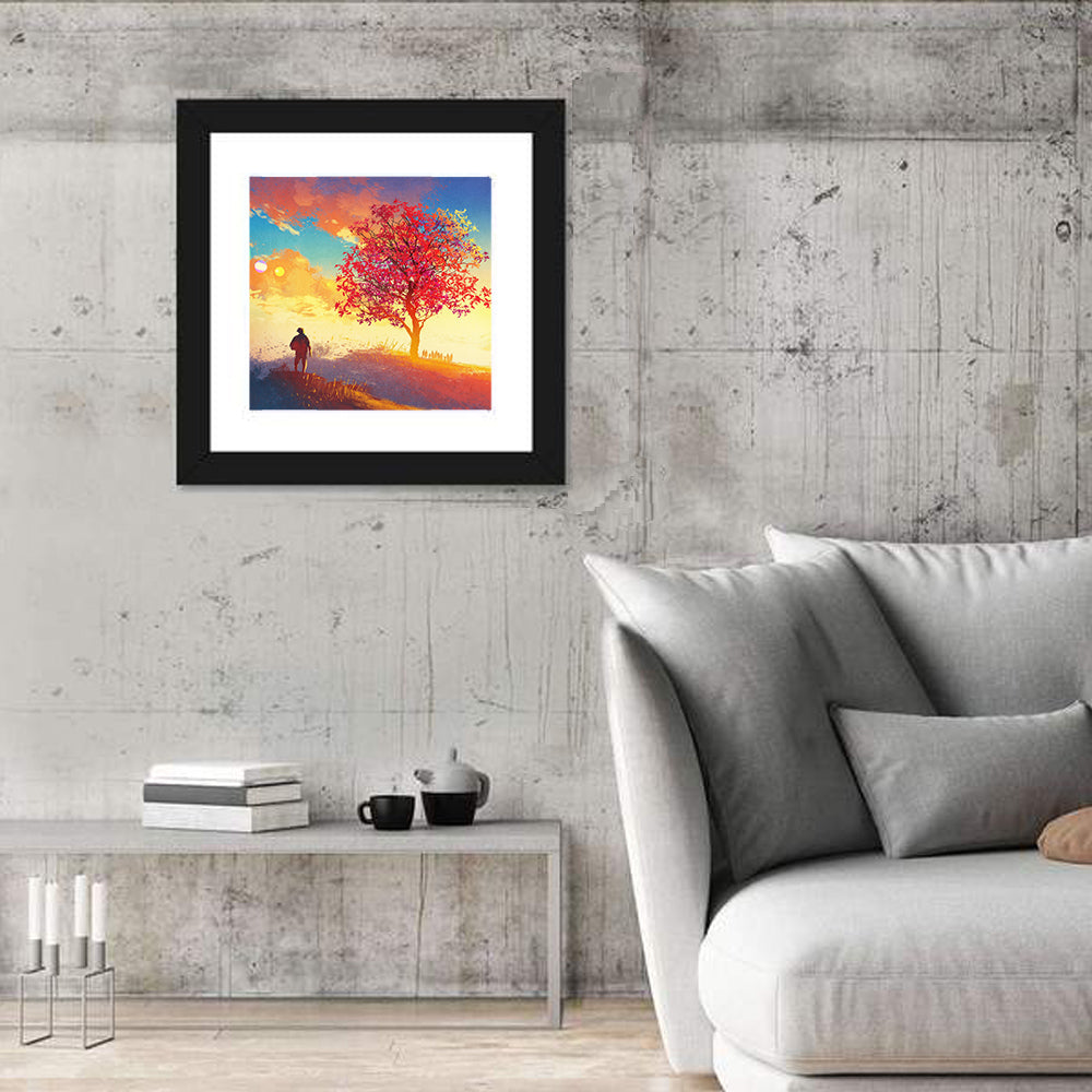 Autumn Tree with Silhouettes Wall Art