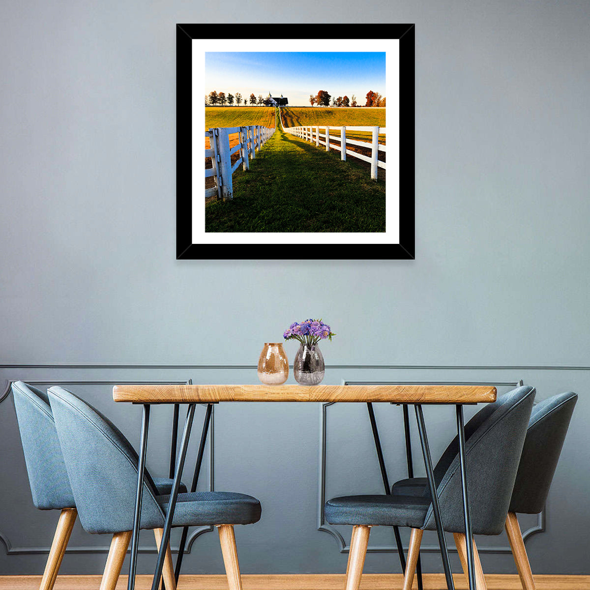 Kentucky Horse Farm at Golden Hour Wall Art in a room, square