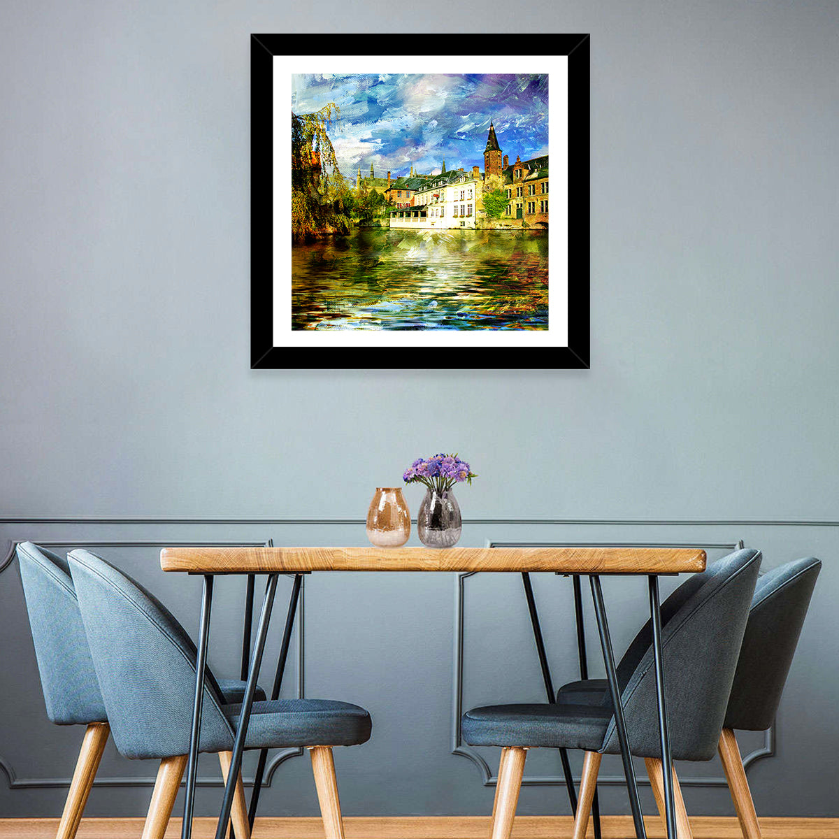 Dijver Canal, Bruges Wall Art in a room, square