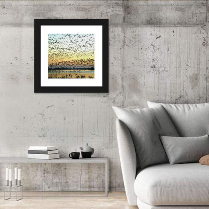 Snow Geese Over River Wall Art