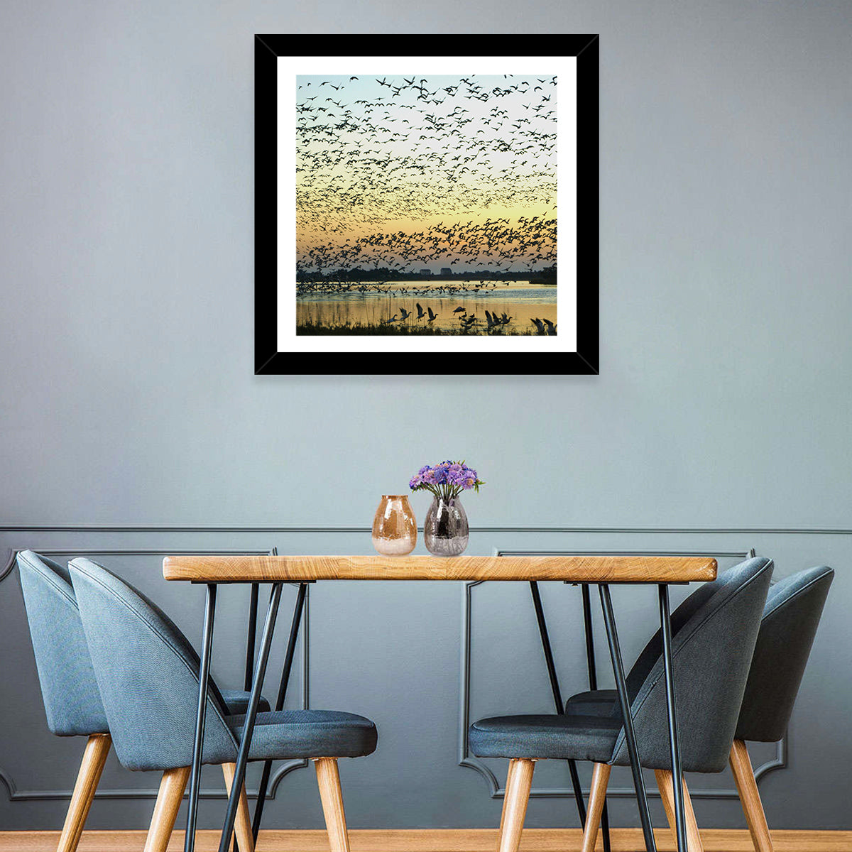 Snow Geese Over River Wall Art