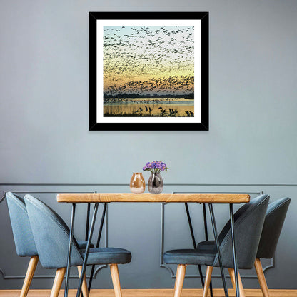 Snow Geese Over River Wall Art
