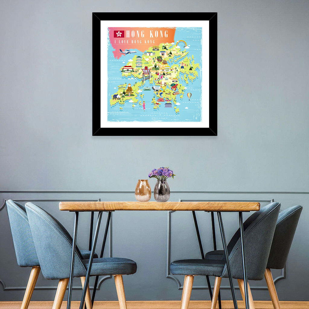 I Love Hong Kong Illustrated Cultural Map Wall Art