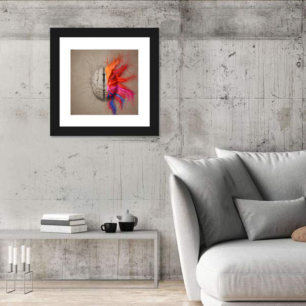 Creative Brain Duality Illustration Wall Art in a room, square