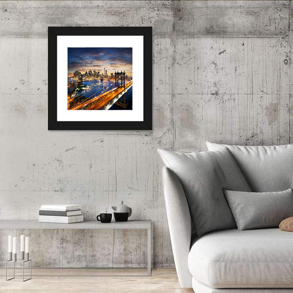 Manhattan Bridge Dusk Light Trails Wall Art