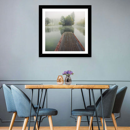 Wooden Pier on Foggy Lake Wall Art
