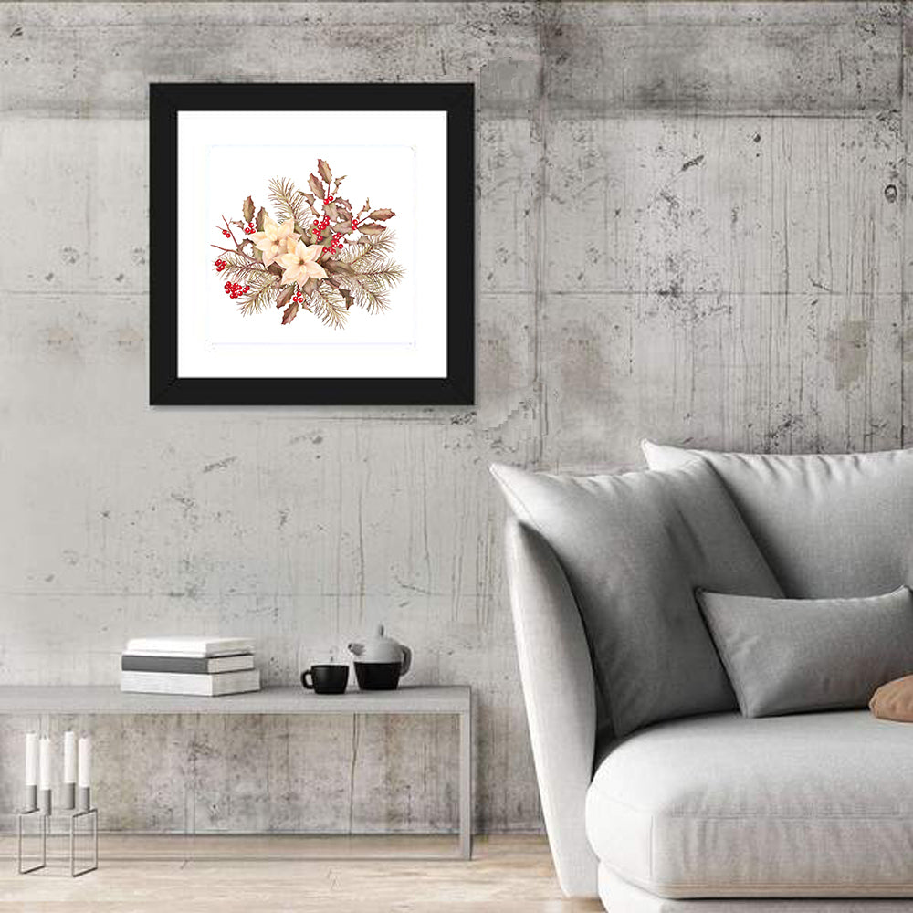 Retro Poinsettia Bouquet Wall Art in a room, square
