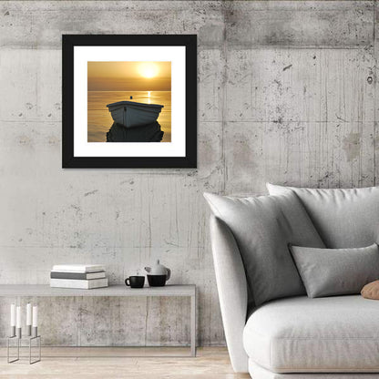 White Rowboat on Golden Sea Wall Art