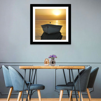 White Rowboat on Golden Sea Wall Art