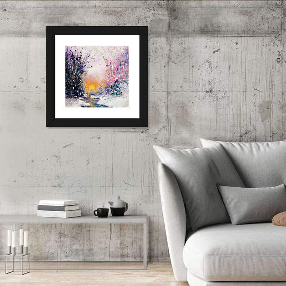 Golden Sunset Winter Stream Wall Art