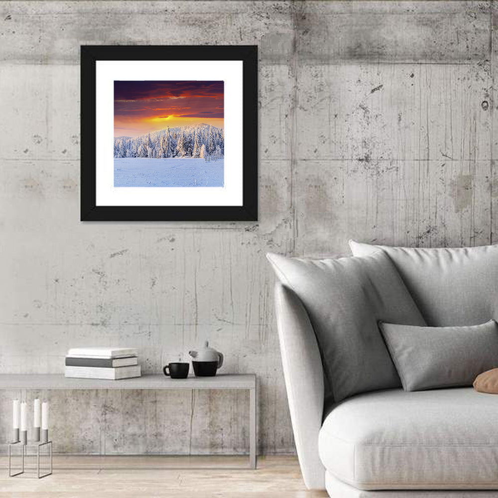 Snowy Forest Sunset Wall Art