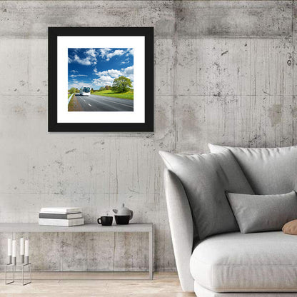 White Bus on Meadow Road Wall Art