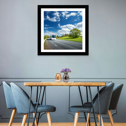 White Bus on Meadow Road Wall Art