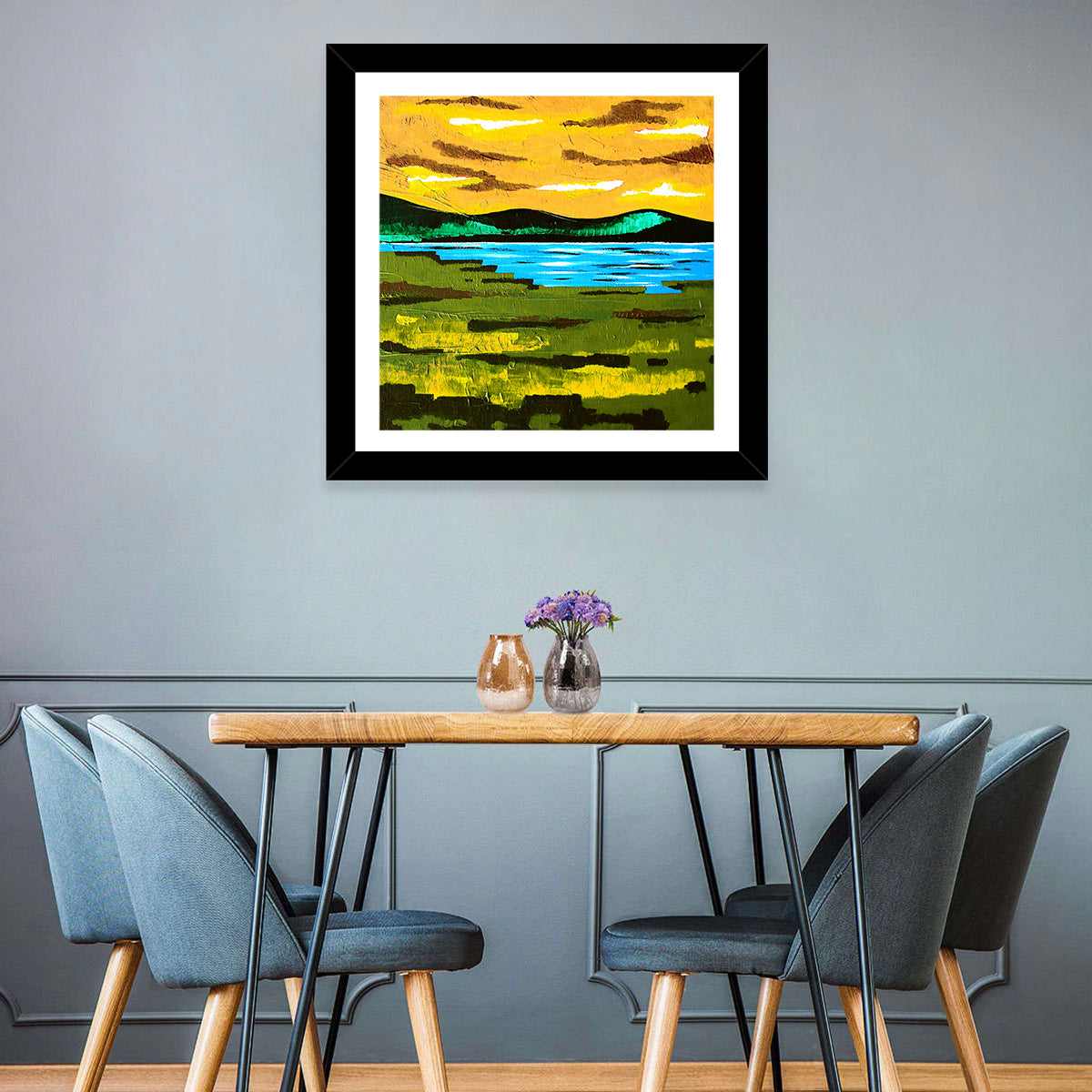 Golden Hour Mountain Lake Abstract Wall Art