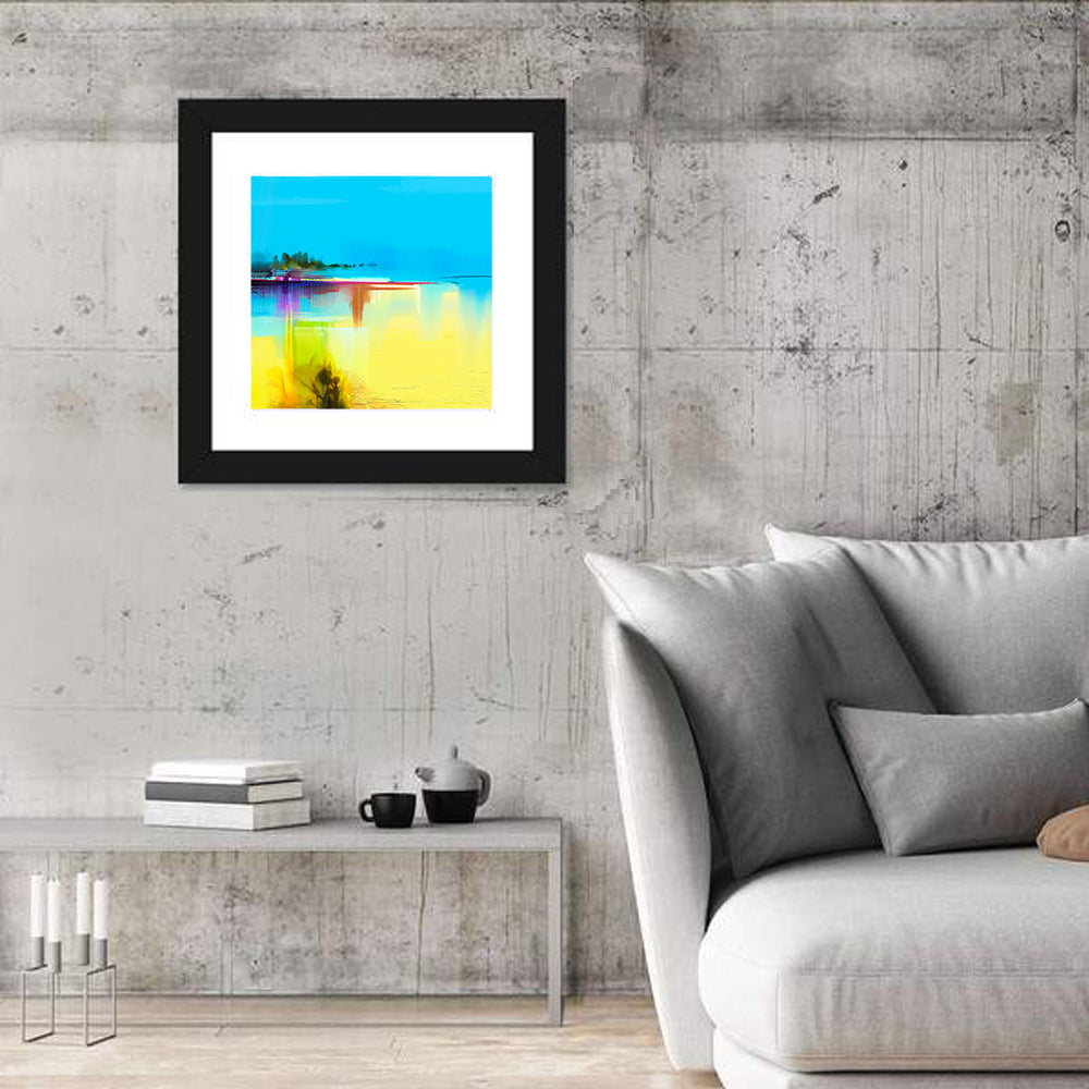 Sunlit Abstract Coastline in Spring Colors Wall Art in a room, square