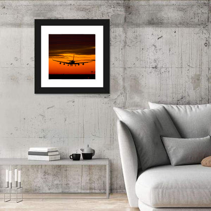 Airplane Landing at Sunset Wall Art