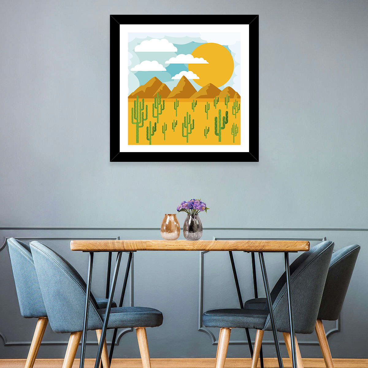 Sunny Desert Landscape Wall Art in a room, square