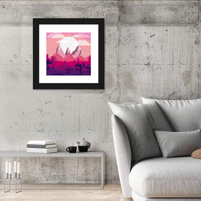 Magenta Desert Mountains Illustration Wall Art