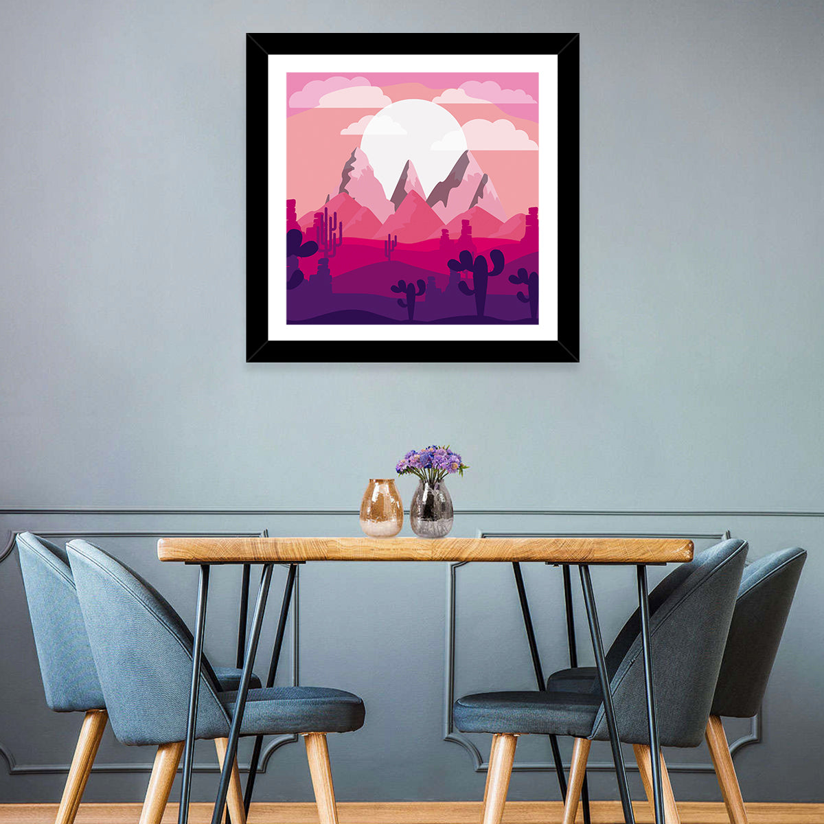 Magenta Desert Mountains Illustration Wall Art