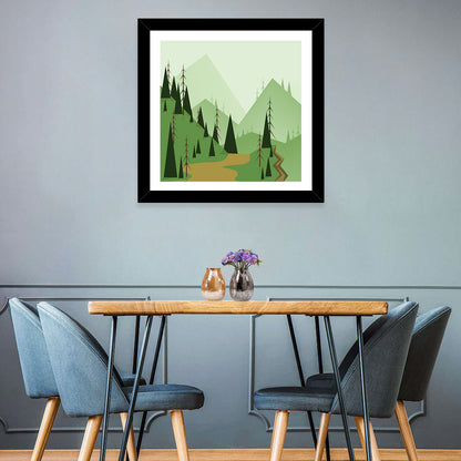 Green Foggy Hills Illustration Wall Art