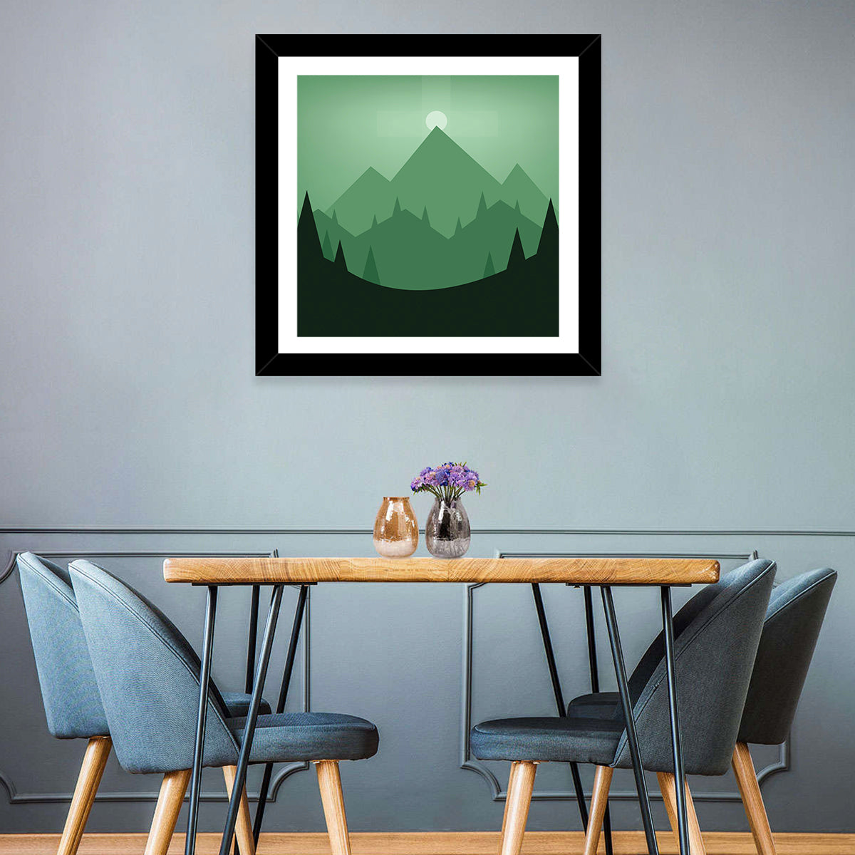 Geometric Mountain Sunset Illustration Wall Art