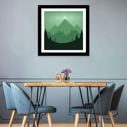 Geometric Mountain Sunset Illustration Wall Art