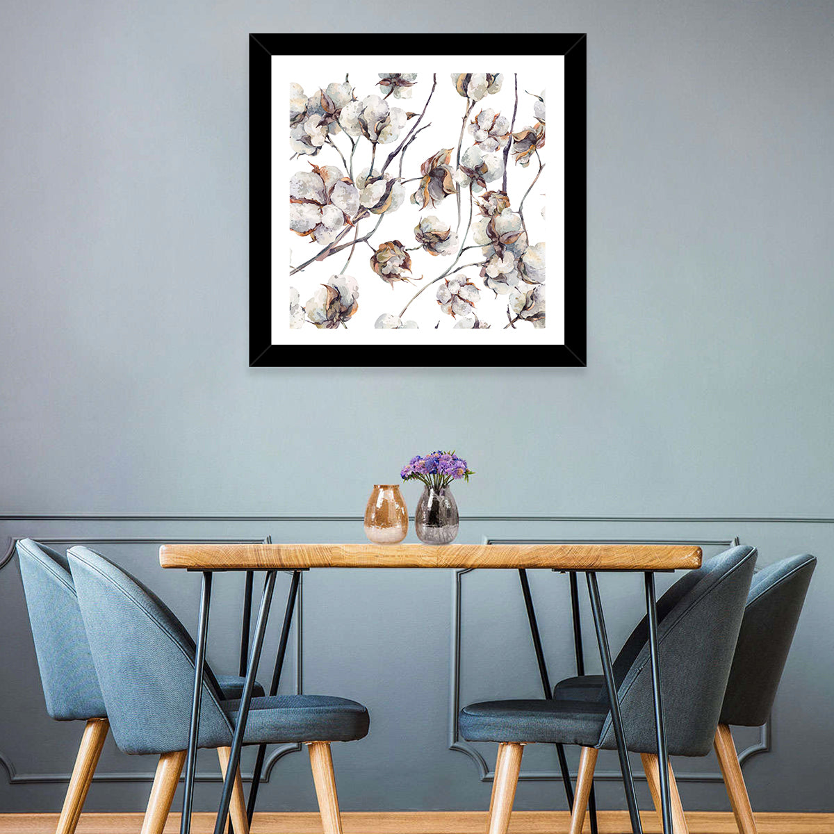 Watercolor Cotton Bolls Wall Art