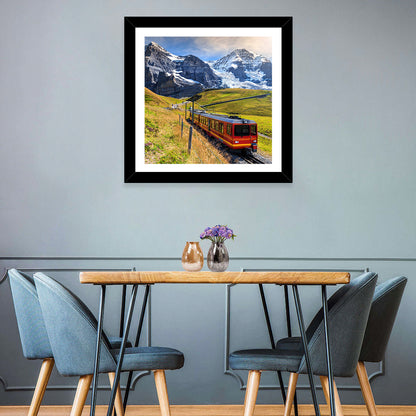 Red Alpine Train at Eiger Wall Art