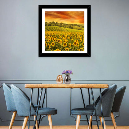 Sunflower Field at Golden Hour Wall Art